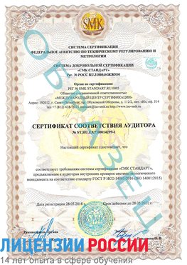 Образец сертификата соответствия аудитора №ST.RU.EXP.00014299-1 Менделеево Сертификат ISO 14001